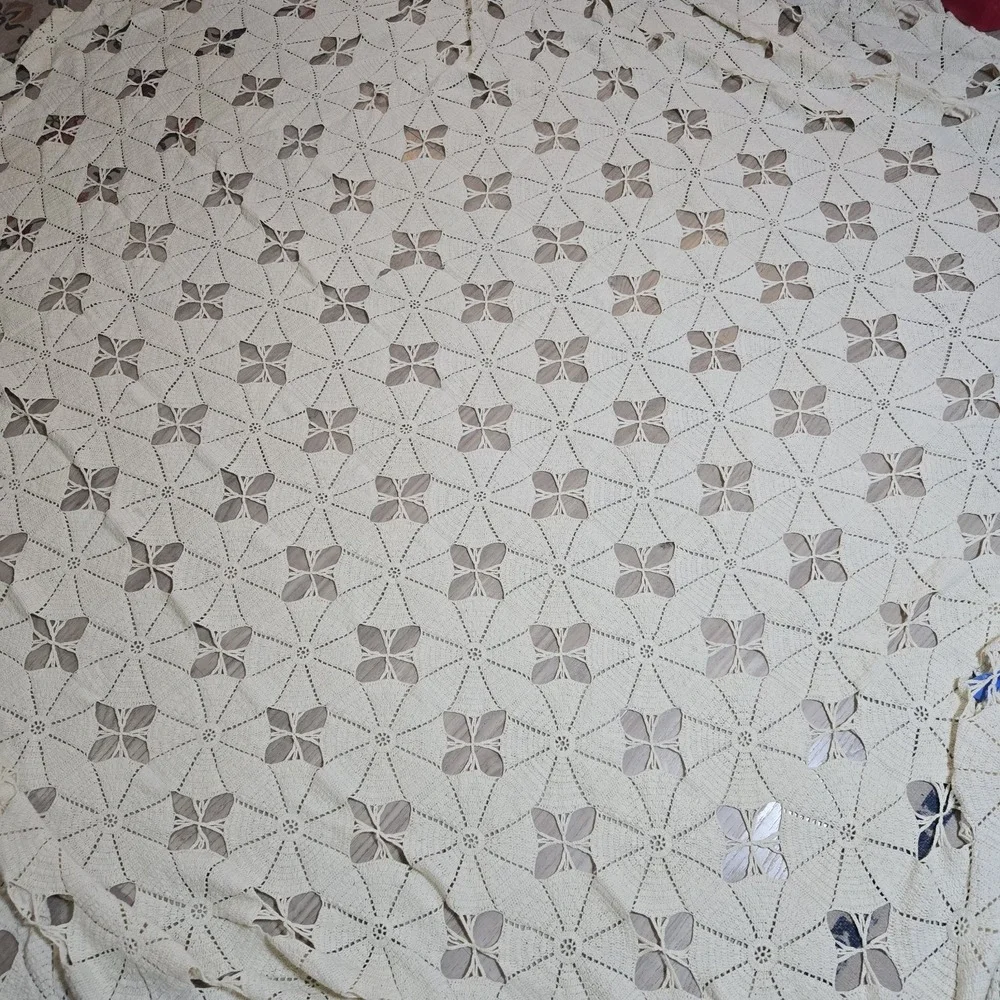 VTG Handmade‎ Crochet Ecru Cotton Bedspread Coverlet King Bed cover 88x102 Rare